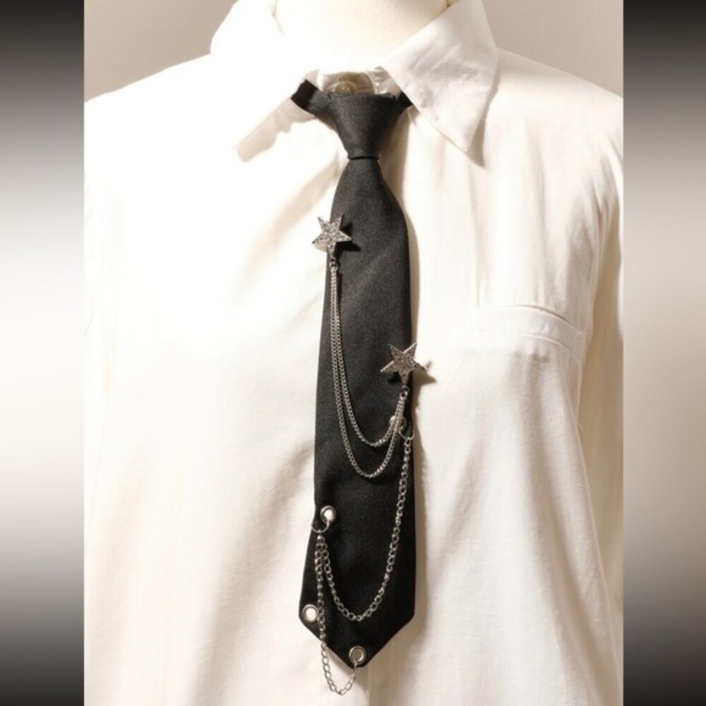 ⭐️ Awesome Chainlink Tassel Rhinestone Stars Slip On No Tie Tie ⭐️
